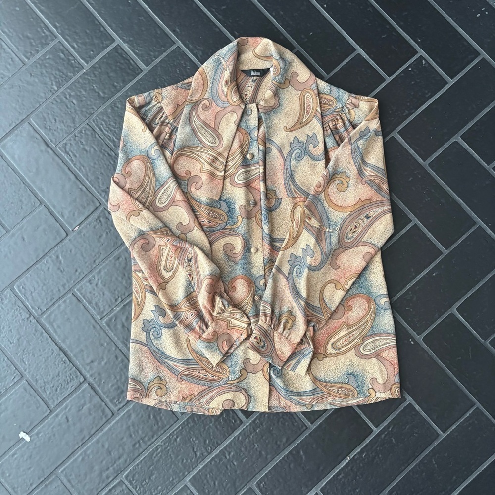🌸 Vintage Dalton Paisley Blouse | 70s Boho Swirl Print | Size 12